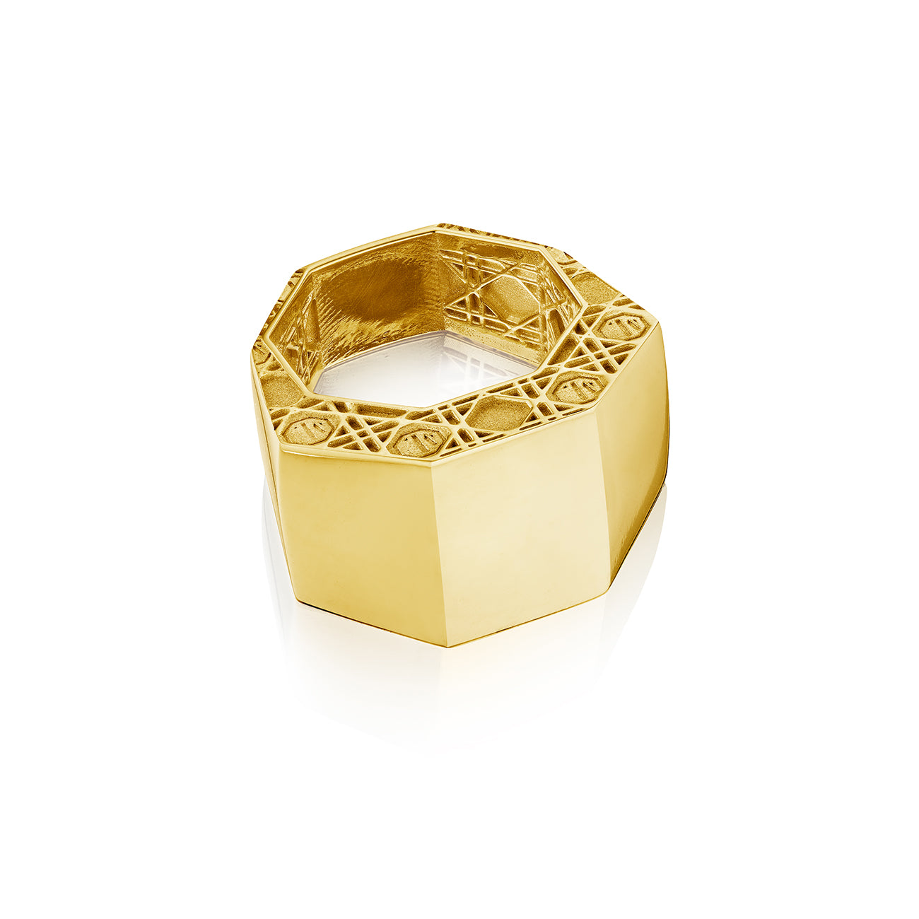 MoAnA LUU ML statement embossed octogonal ring in vermeil made in New York City.