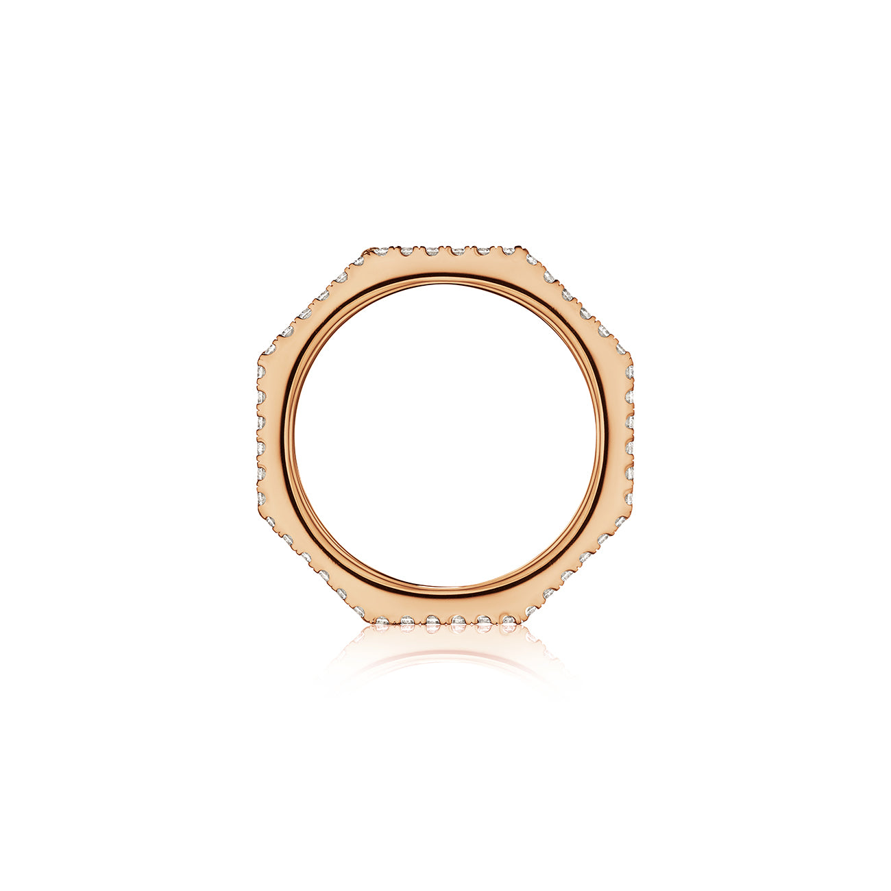 MoAnA LUU Doudou band ring in 18K rose gold, featuring pavé diamonds in an intricate woven openwork design inspired by Caribbean fish traps.