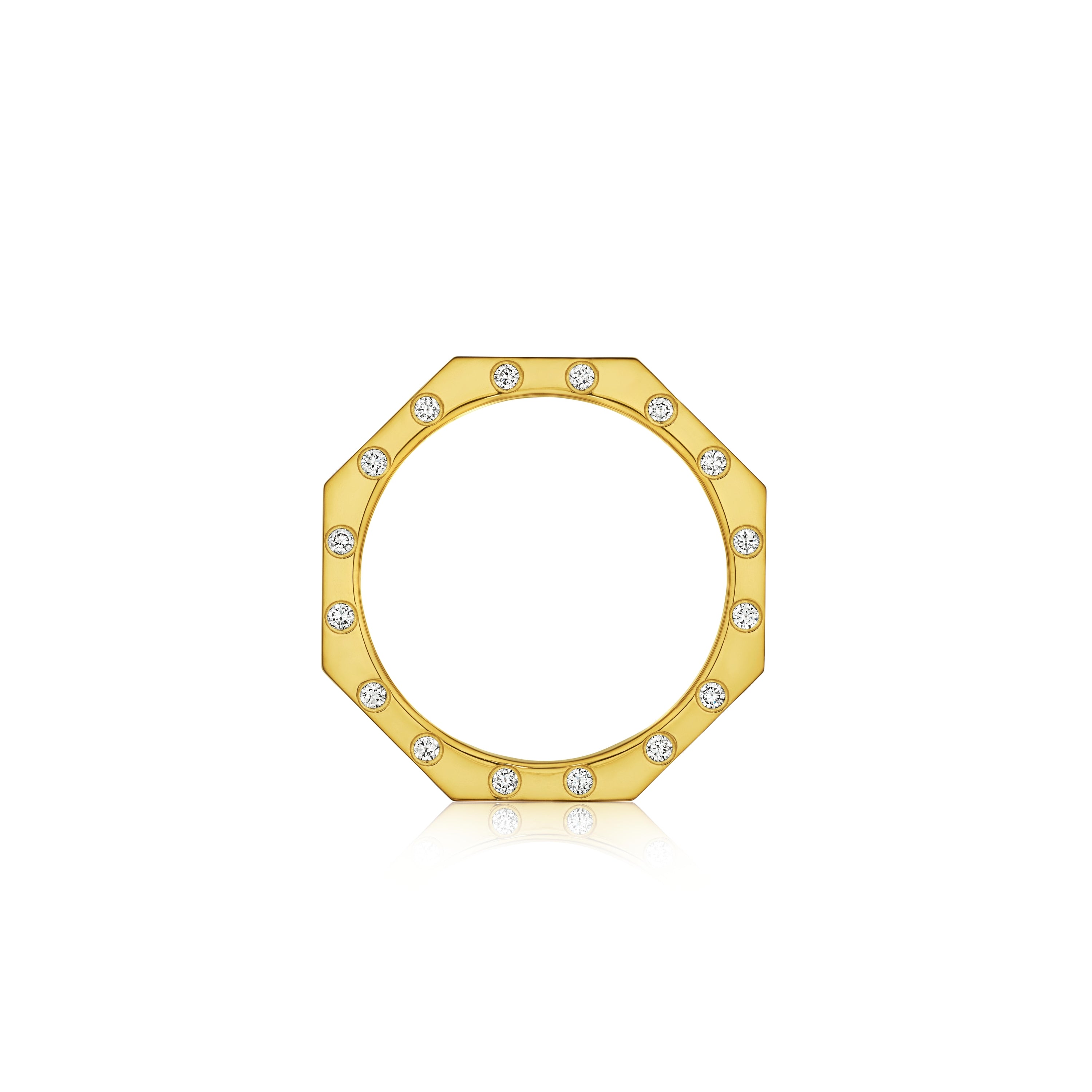 MoAnA LUU Doudou wide band ring in 18K yellow gold, featuring burnished diamonds in an intricate woven openwork design inspired by Caribbean fish traps.