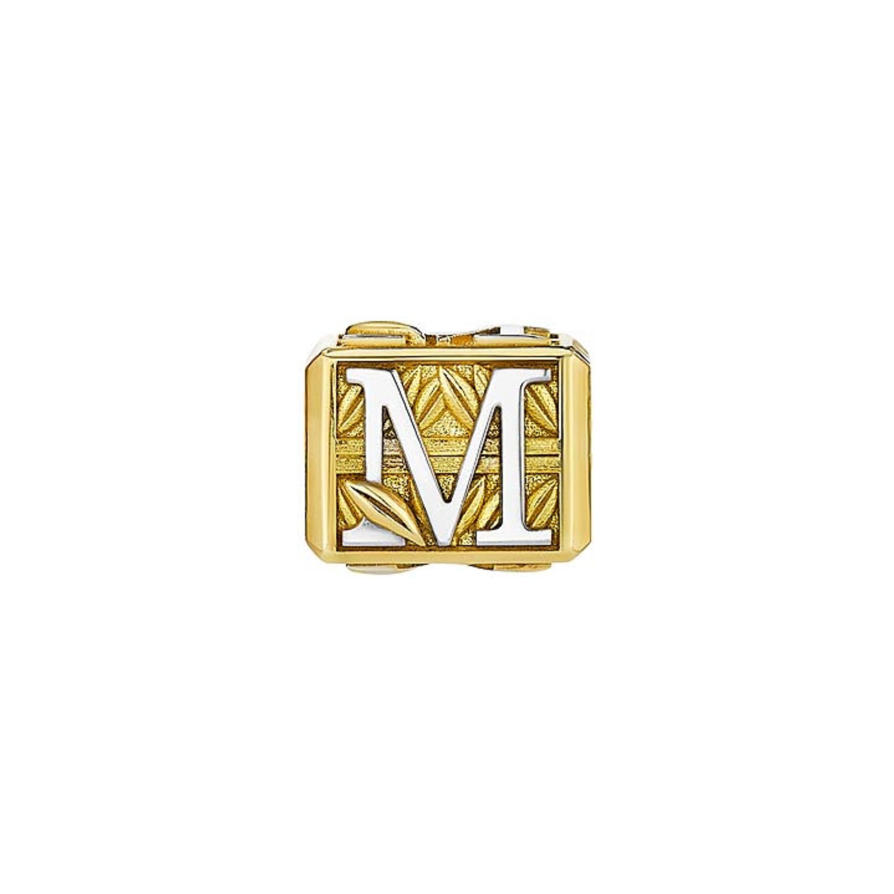 MoAnA LUU Foyal bead in 18K yellow gold, featuring letter “M” inspired by Creole architectural design.