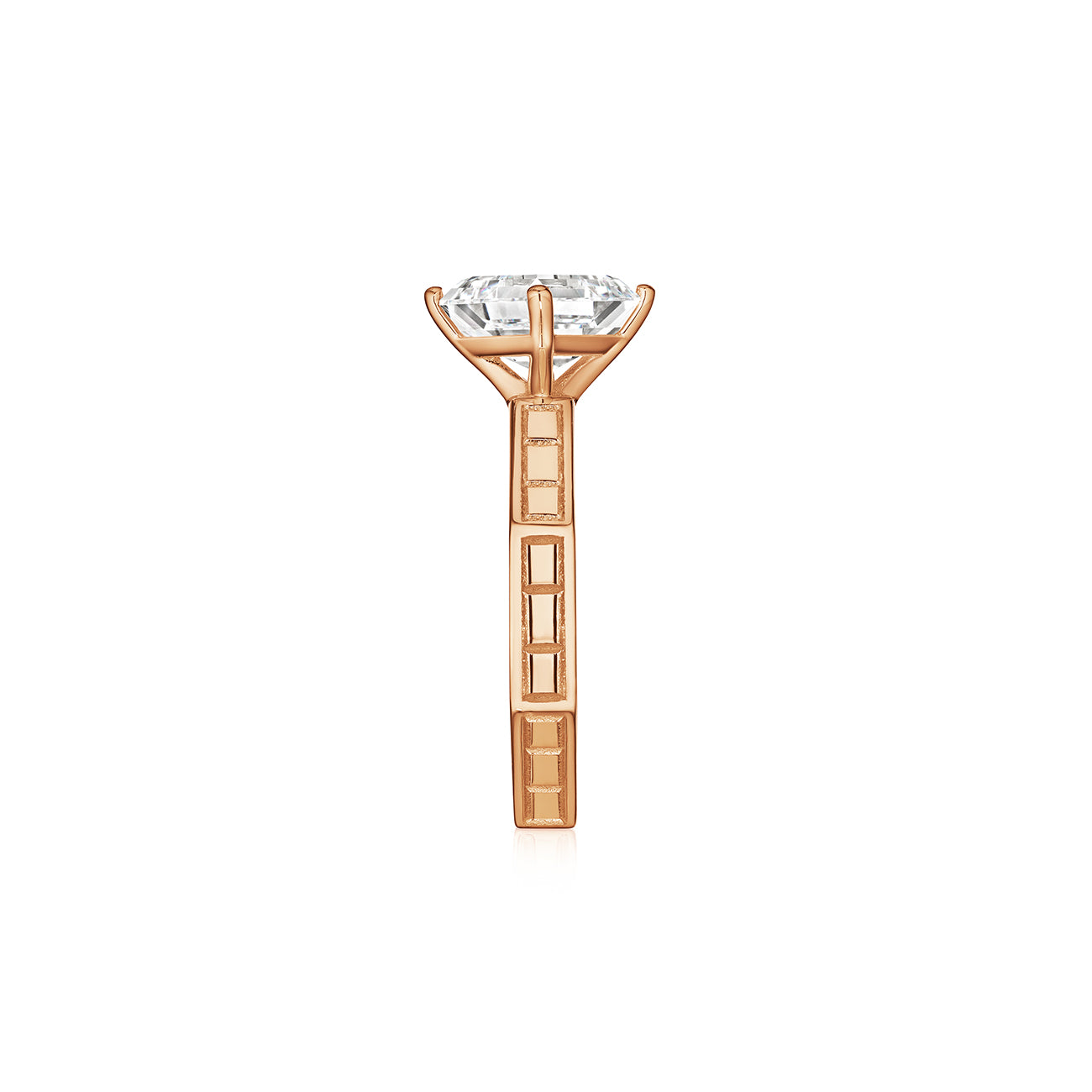 MoAnA LUU Ti engagement ring solitaire in 18K rose gold in a geometric setting with clean architectural lines.