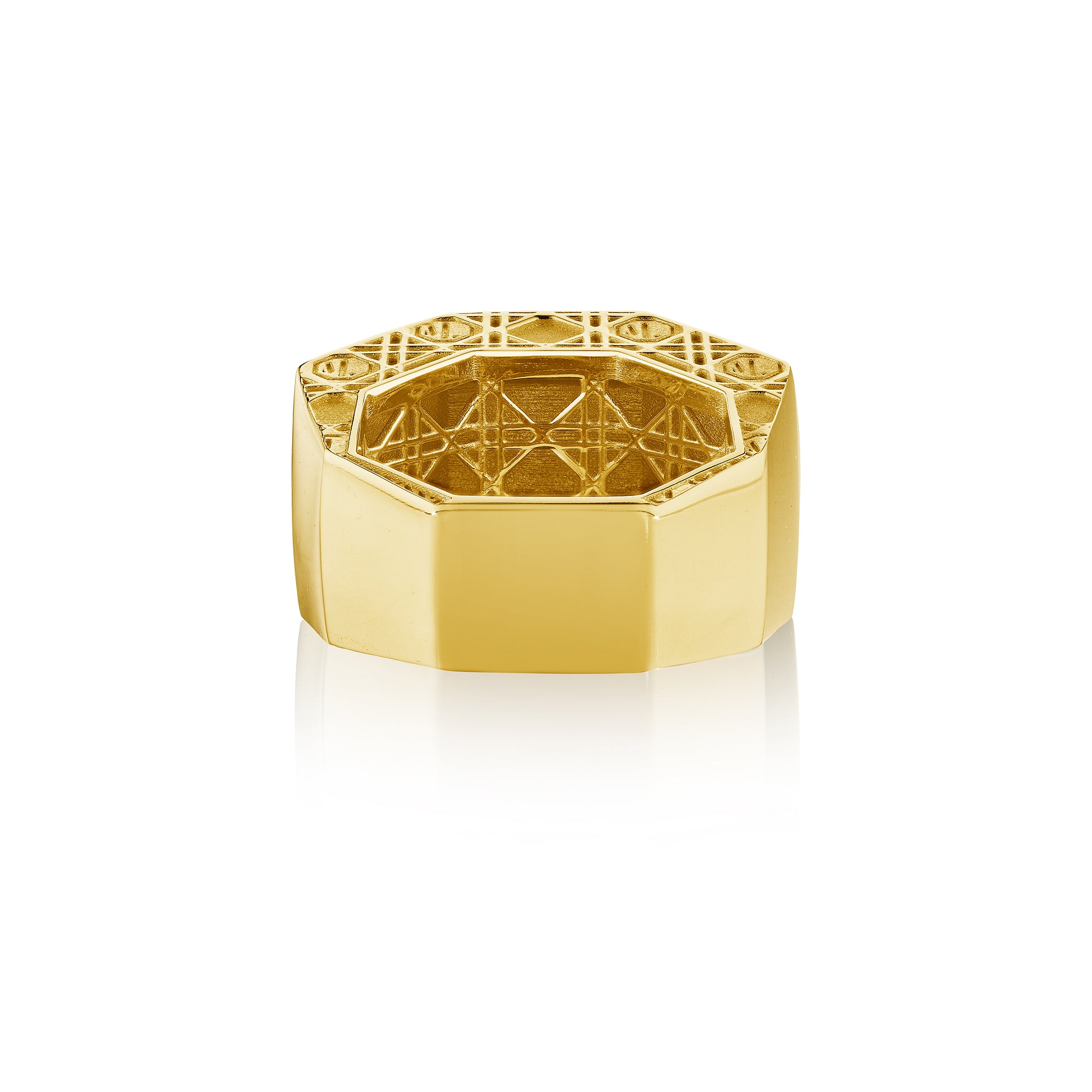 MoAnA LUU ML statement embossed octogonal ring in vermeil made in New York City.