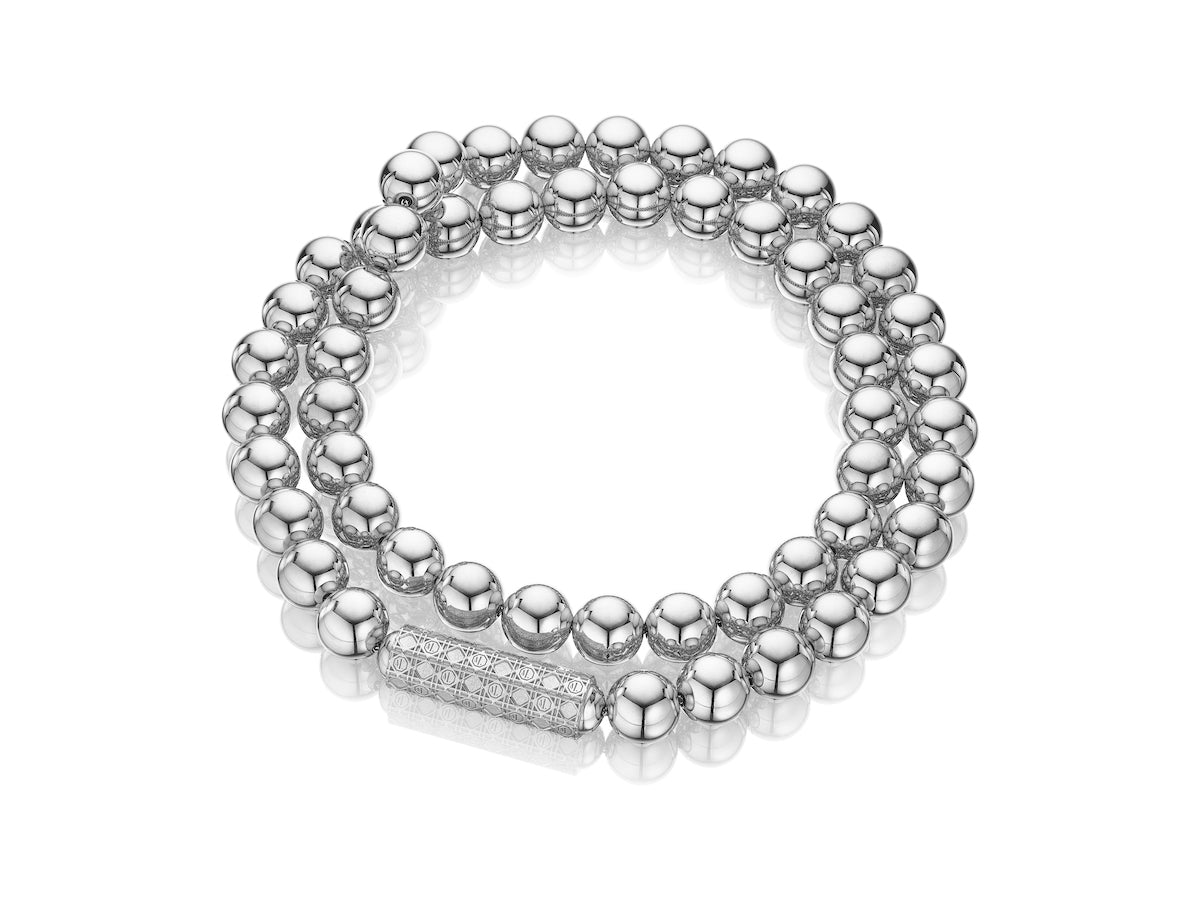MoAnA LUU long bead necklace in silver. Inspired by Creole jewelry.