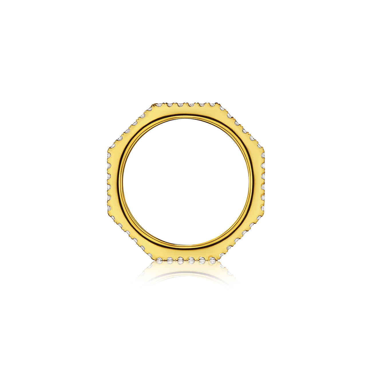 MoAnA LUU Doudou band ring in 18K yellow gold, featuring pavé diamonds in an intricate woven openwork design inspired by Caribbean fish traps.