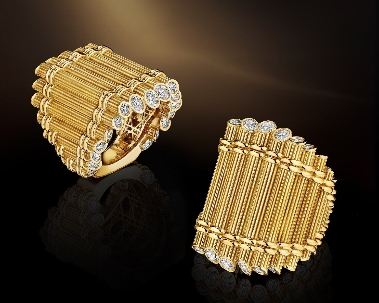 MoAnA LUU Fago Kann ring in 18K gold with diamond accents inspired by Fagot de Cannes Creole archive earrings.