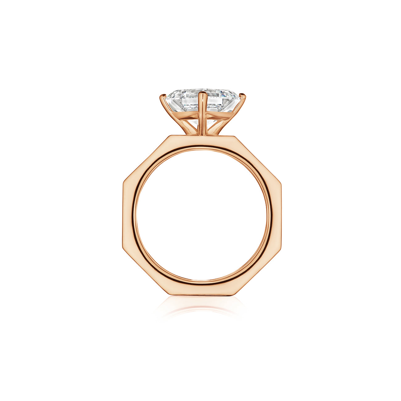 MoAnA LUU Ti engagement ring solitaire  in 18K rose gold in a geometric setting with clean architectural lines.