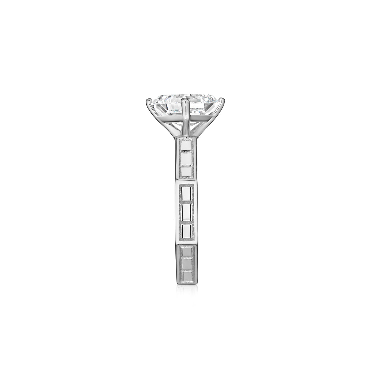 MoAnA LUU Ti engagement ring solitaire  in 18K white gold in a geometric setting with clean architectural lines.