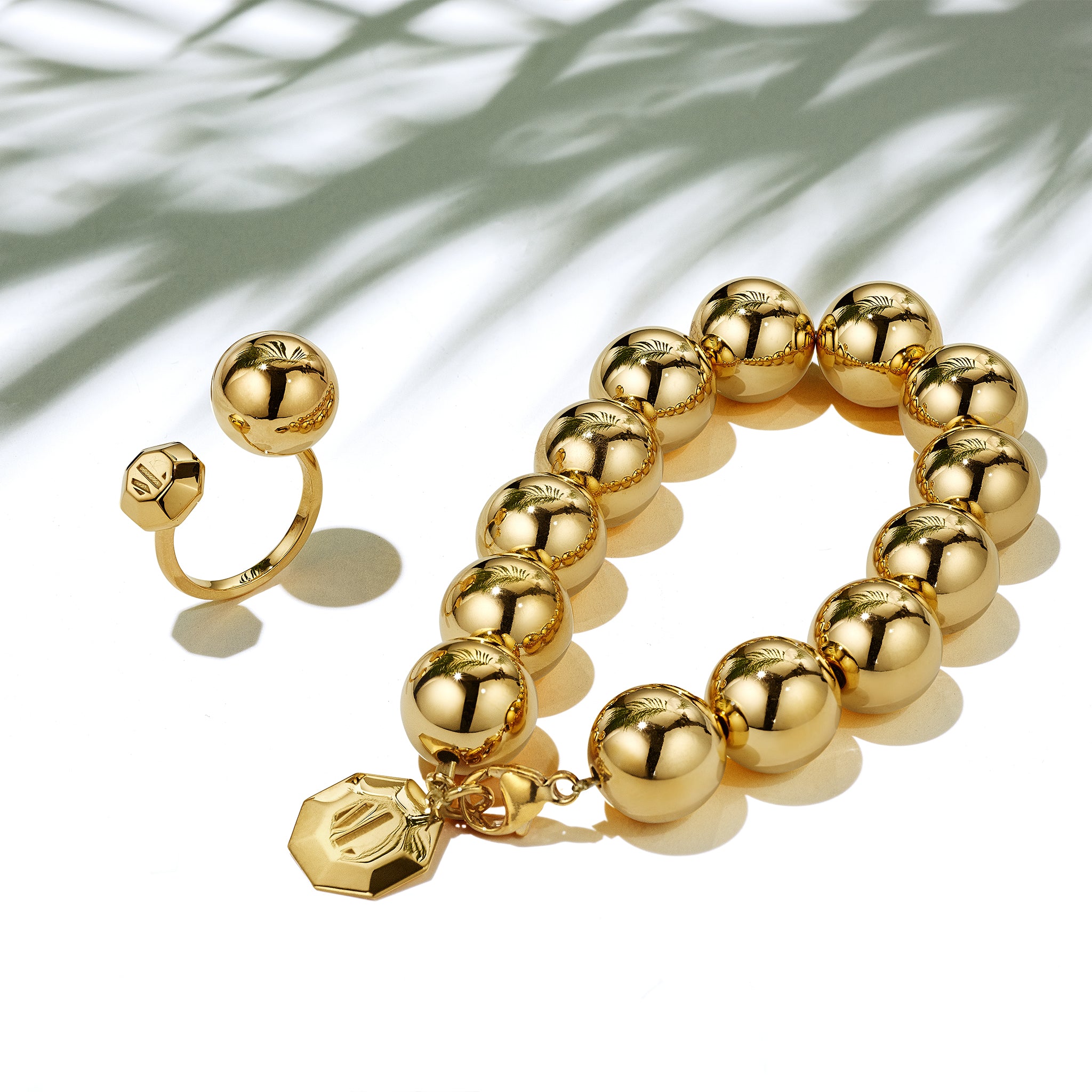 MoAnA LUU Beads bracelet and open ML ring  in vermeil,  inspired by Creole jewelry. 
