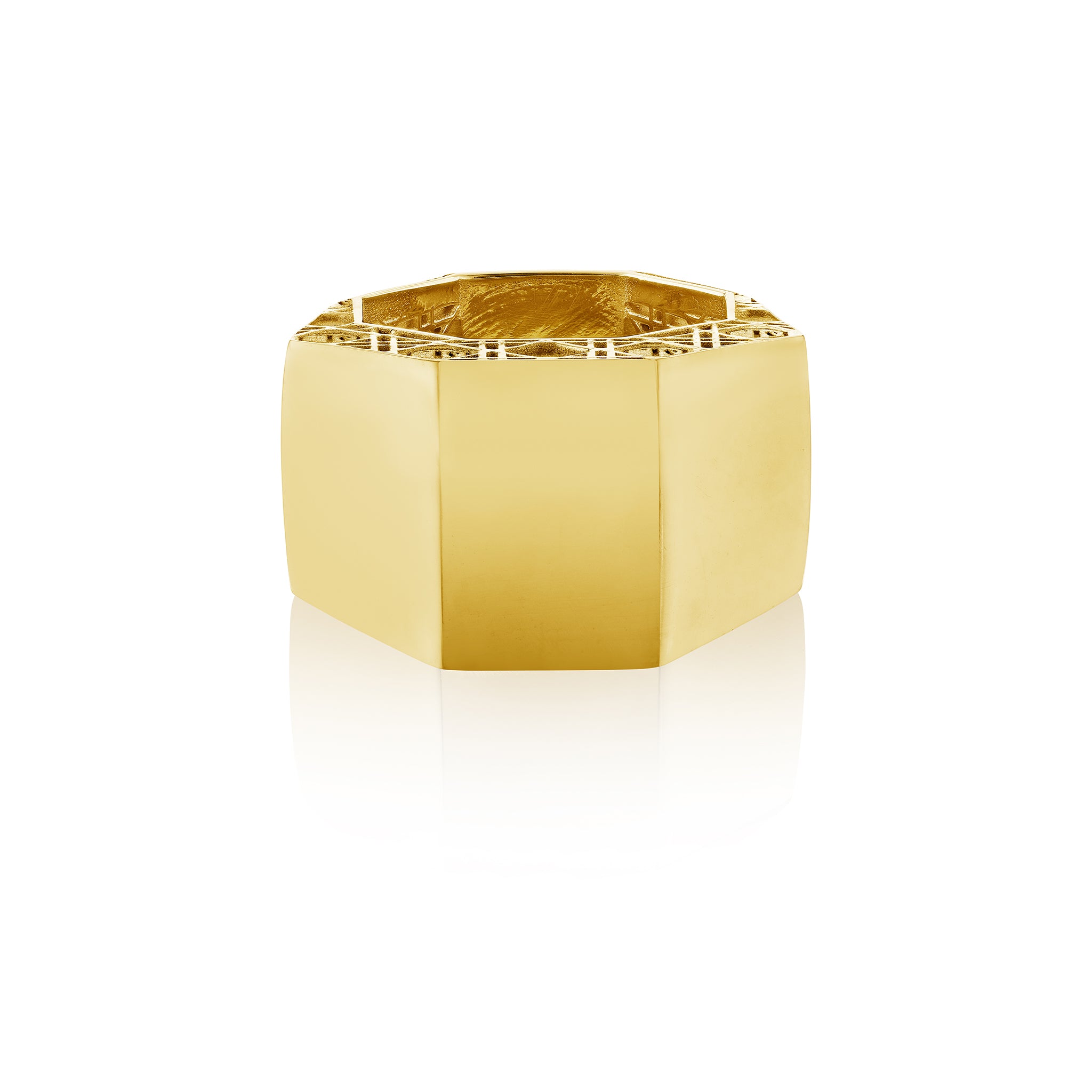 MoAnA LUU ML statement embossed octogonal ring in vermeil made in New York City. 