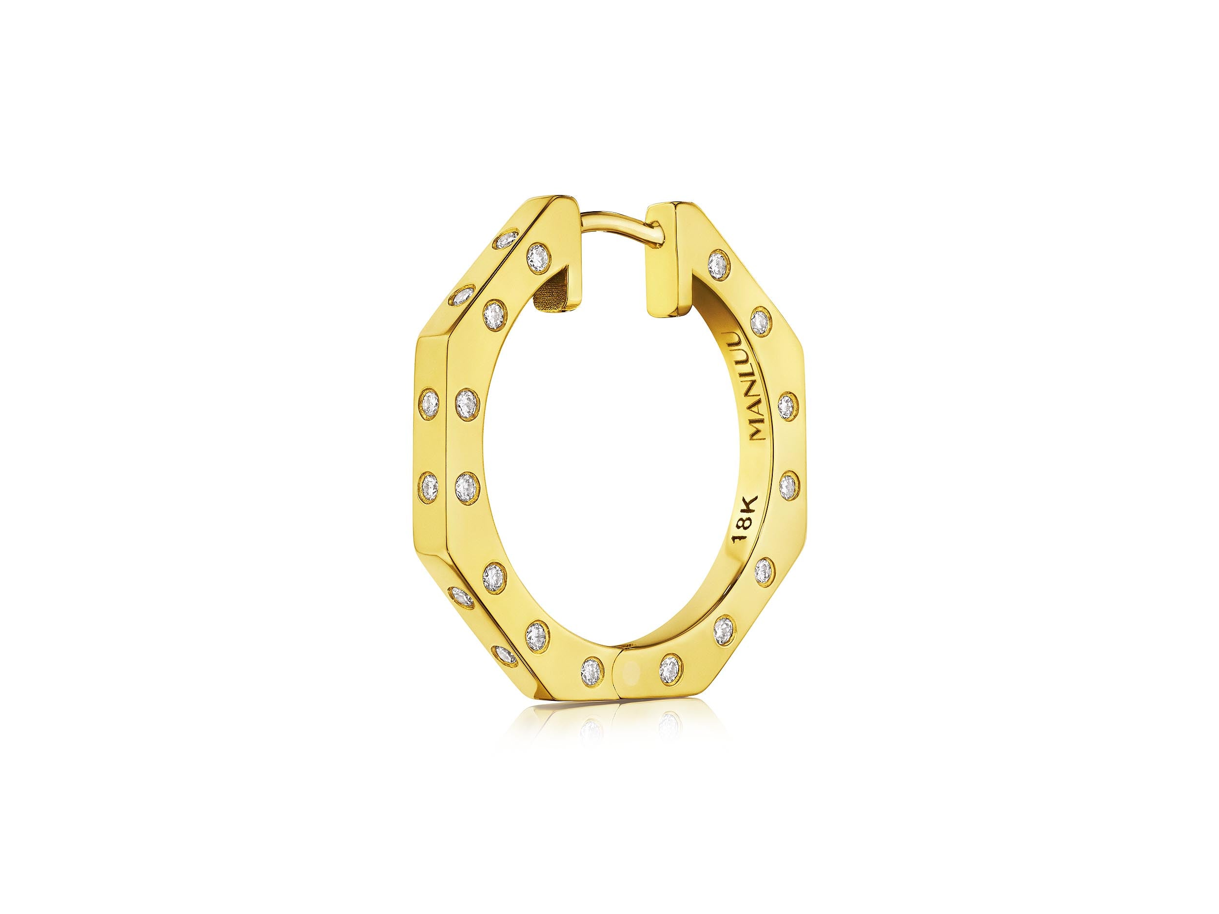MoAnA LUU Ti hoop earrings in gold with diamond accents, featuring octogonal design.